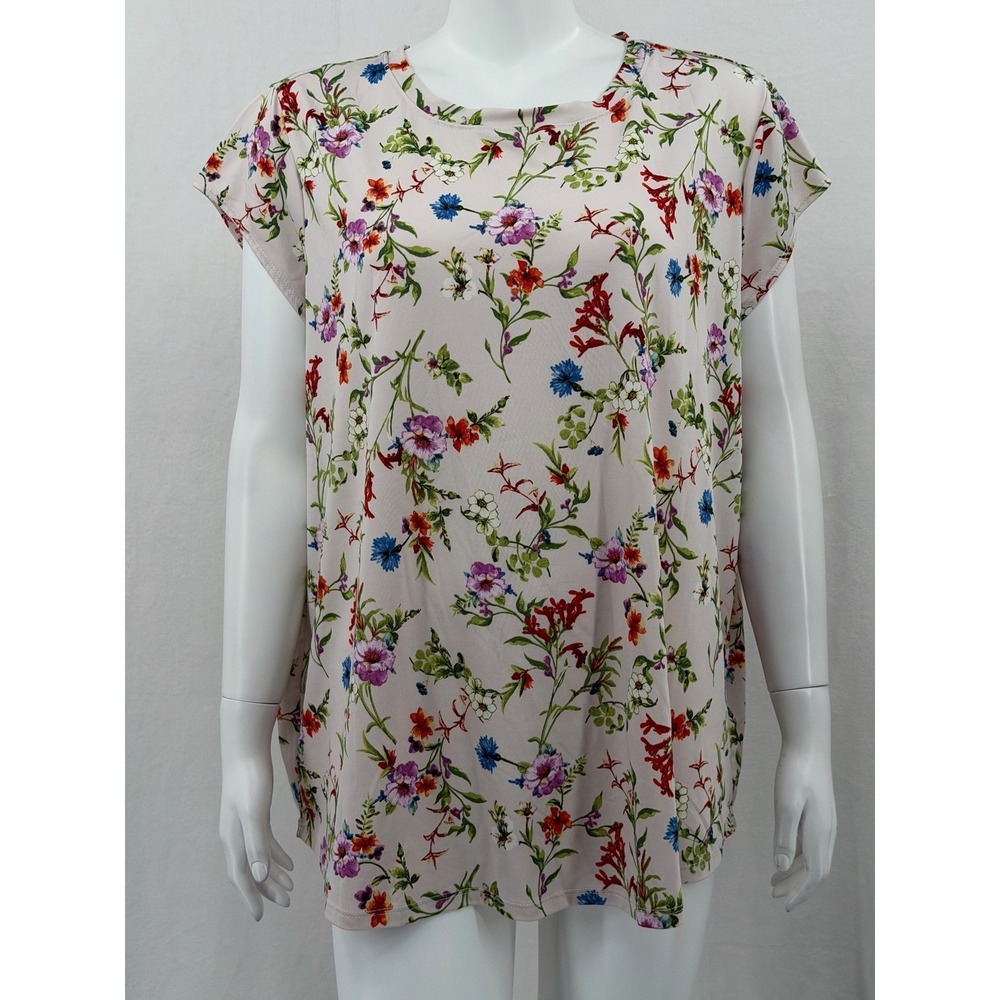 Blue Sol Top Womens 2X Blush Floral Boho Spring‎ Sheer Stretch Colorful Garden